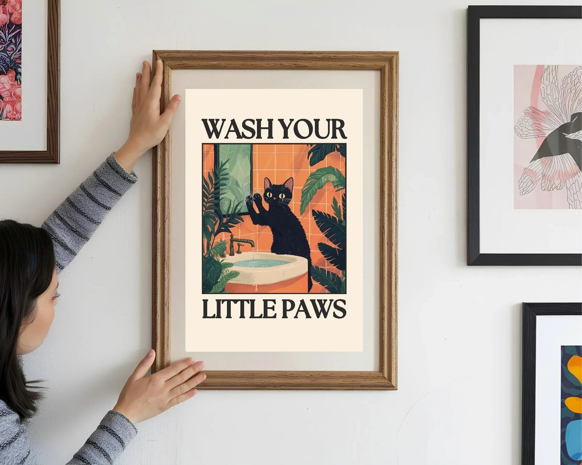 Wash Your Little Paws Cat Print | Bathroom Wall Art - Larosier Prints