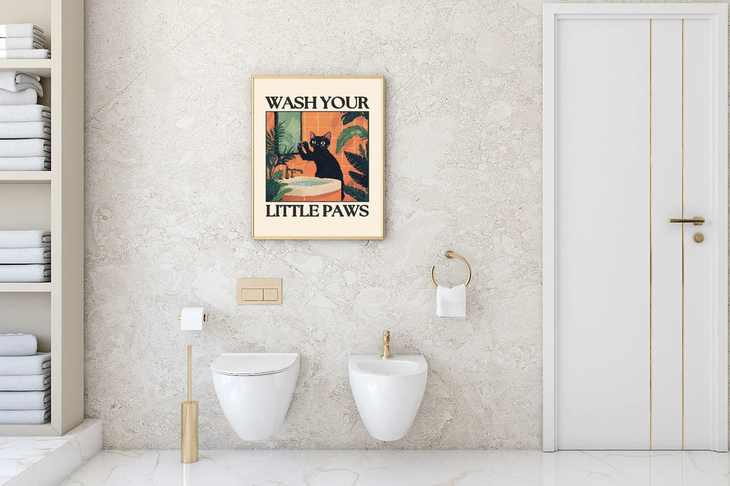 Wash Your Little Paws Cat Print | Bathroom Wall Art - Larosier Prints