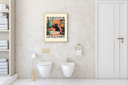 Wash Your Little Paws Cat Print | Bathroom Wall Art