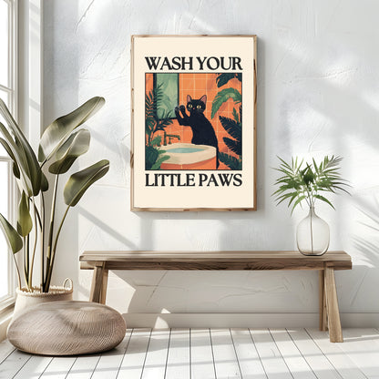 Wash Your Little Paws Cat Print | Bathroom Wall Art