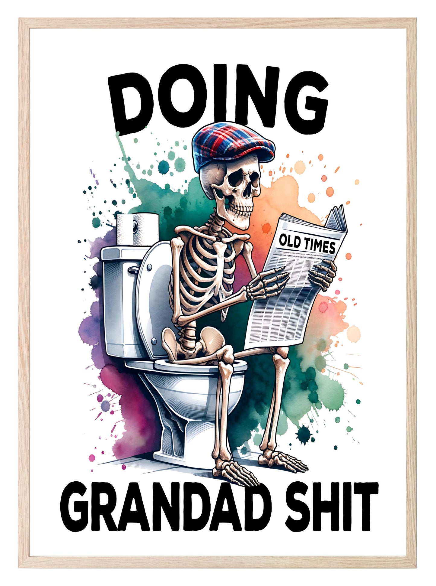 Doing Grandad Shit Print | Skeleton Reading Newspaper | Bathroom Wall Art