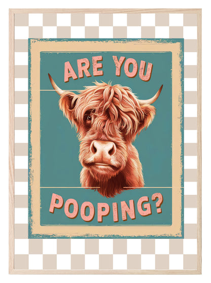 Are You Pooping Highland Cow Print | Checkerboard | Bathroom Wall Art