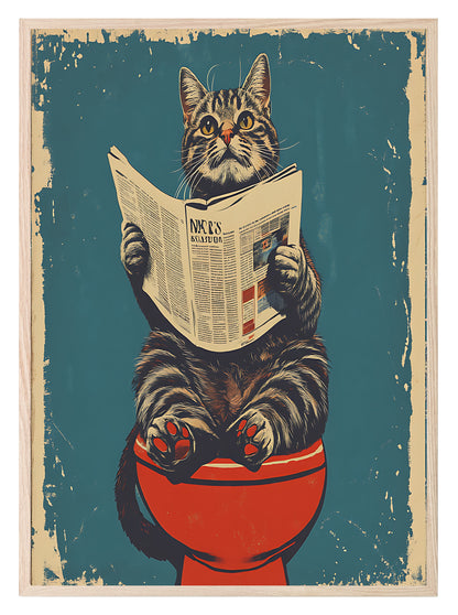 Cat Reading On The Toilet | Bathroom Humour Wall Art Cat 1