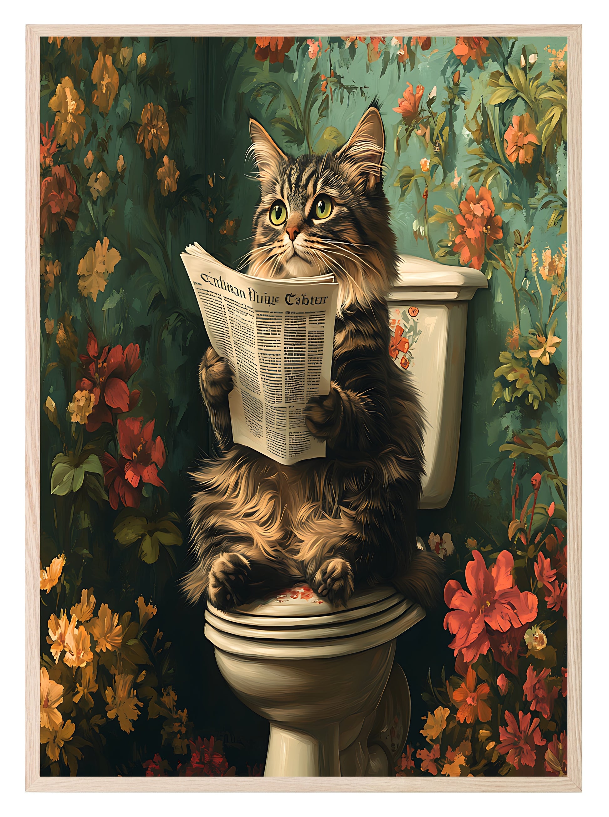 Cat Reading On The Toilet | Bathroom Humour Wall Art Cat 3