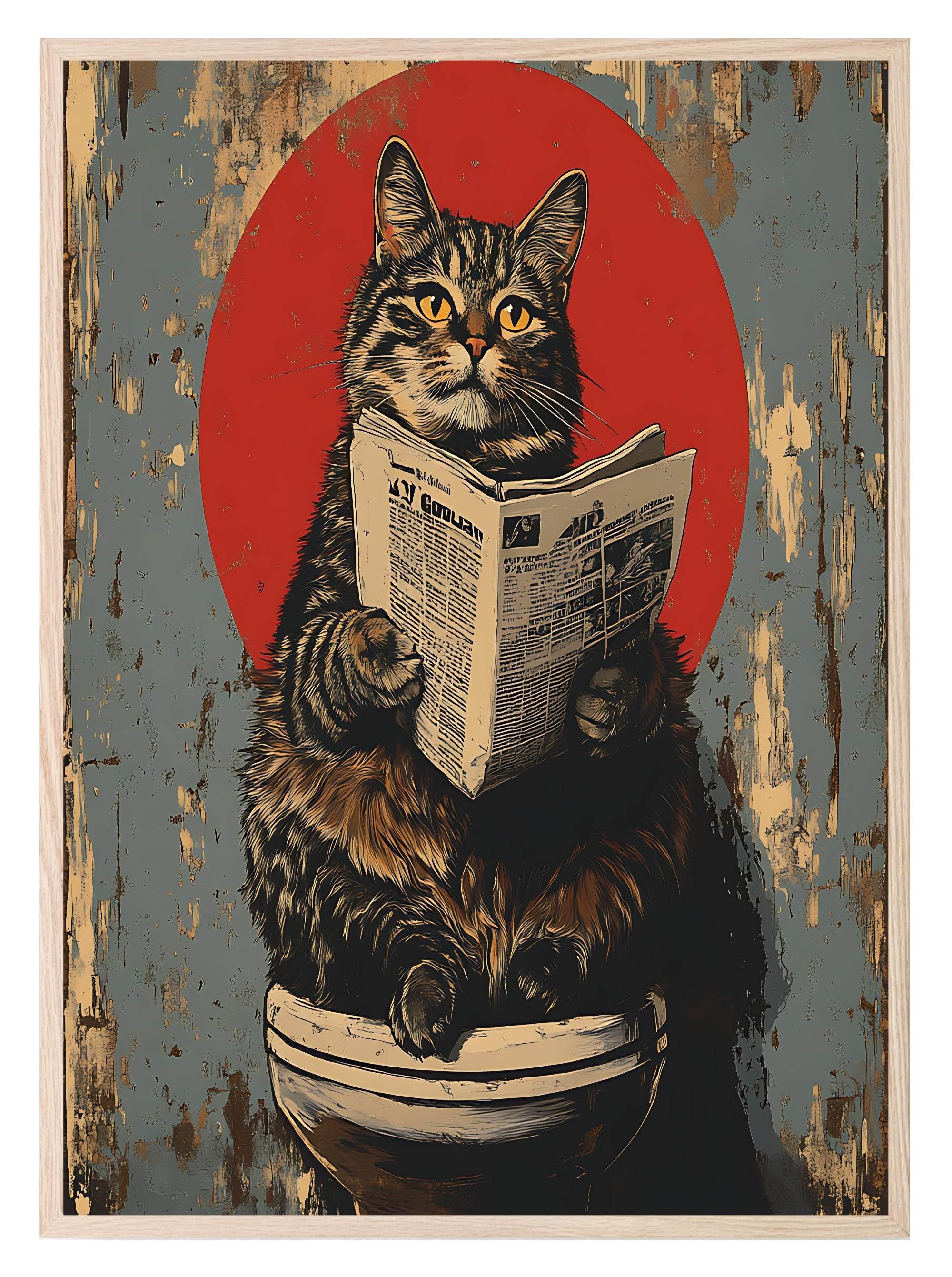 Cat Reading On The Toilet | Bathroom Humour Wall Art - Larosier Prints