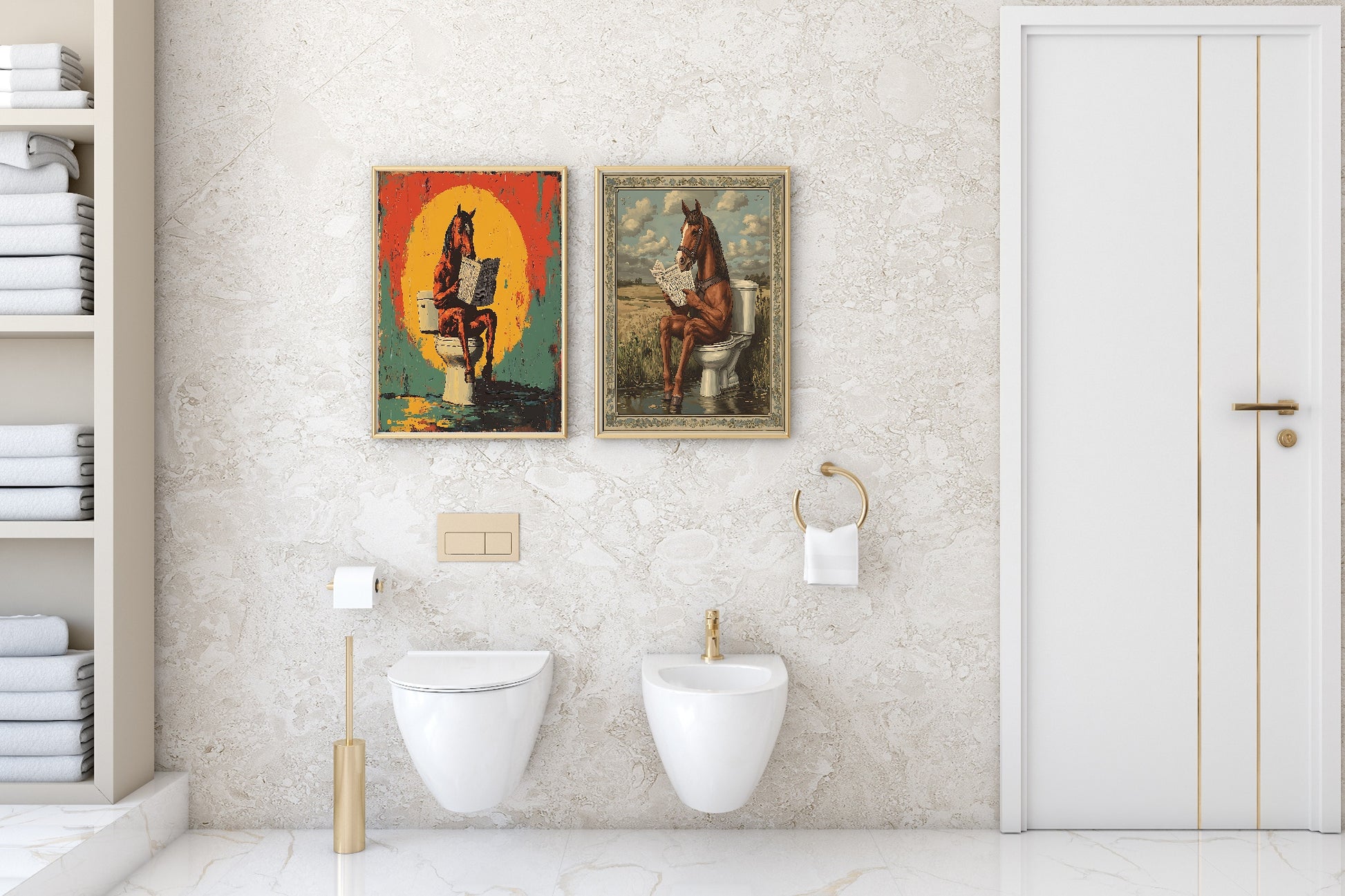 Horse Reading On The Toilet | Bathroom Humour Wall Art