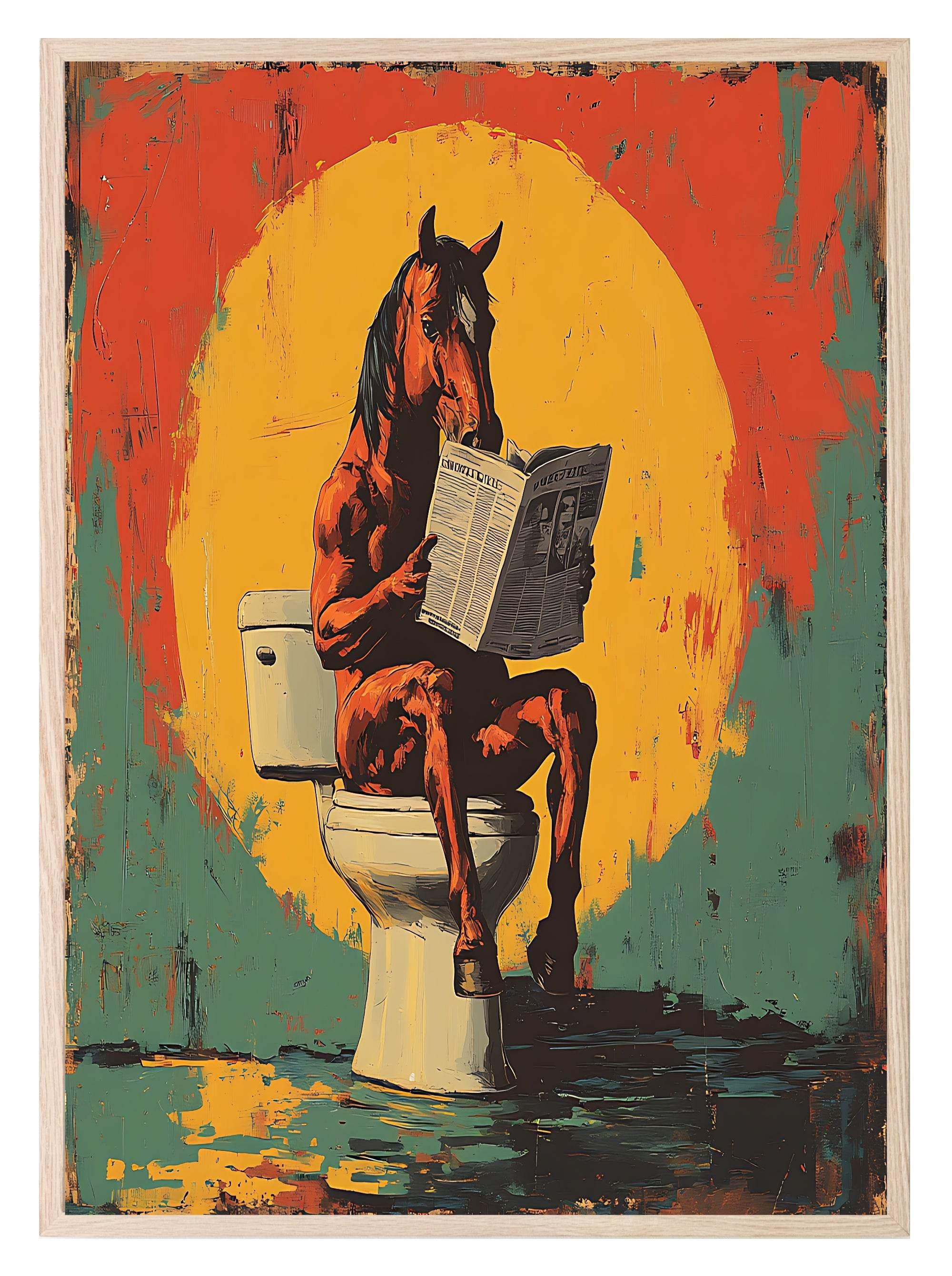 Horse Reading On The Toilet | Bathroom Humour Wall Art - Larosier Prints