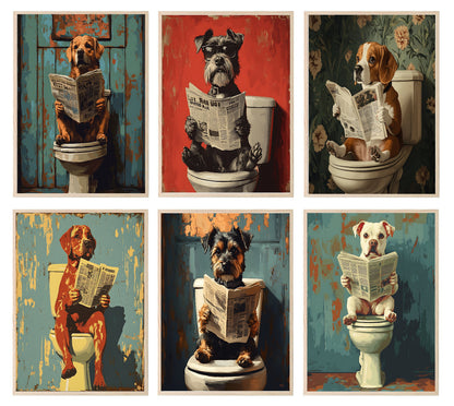 Dog Reading On The Toilet | Canine News | Bathroom Humour Wall Art