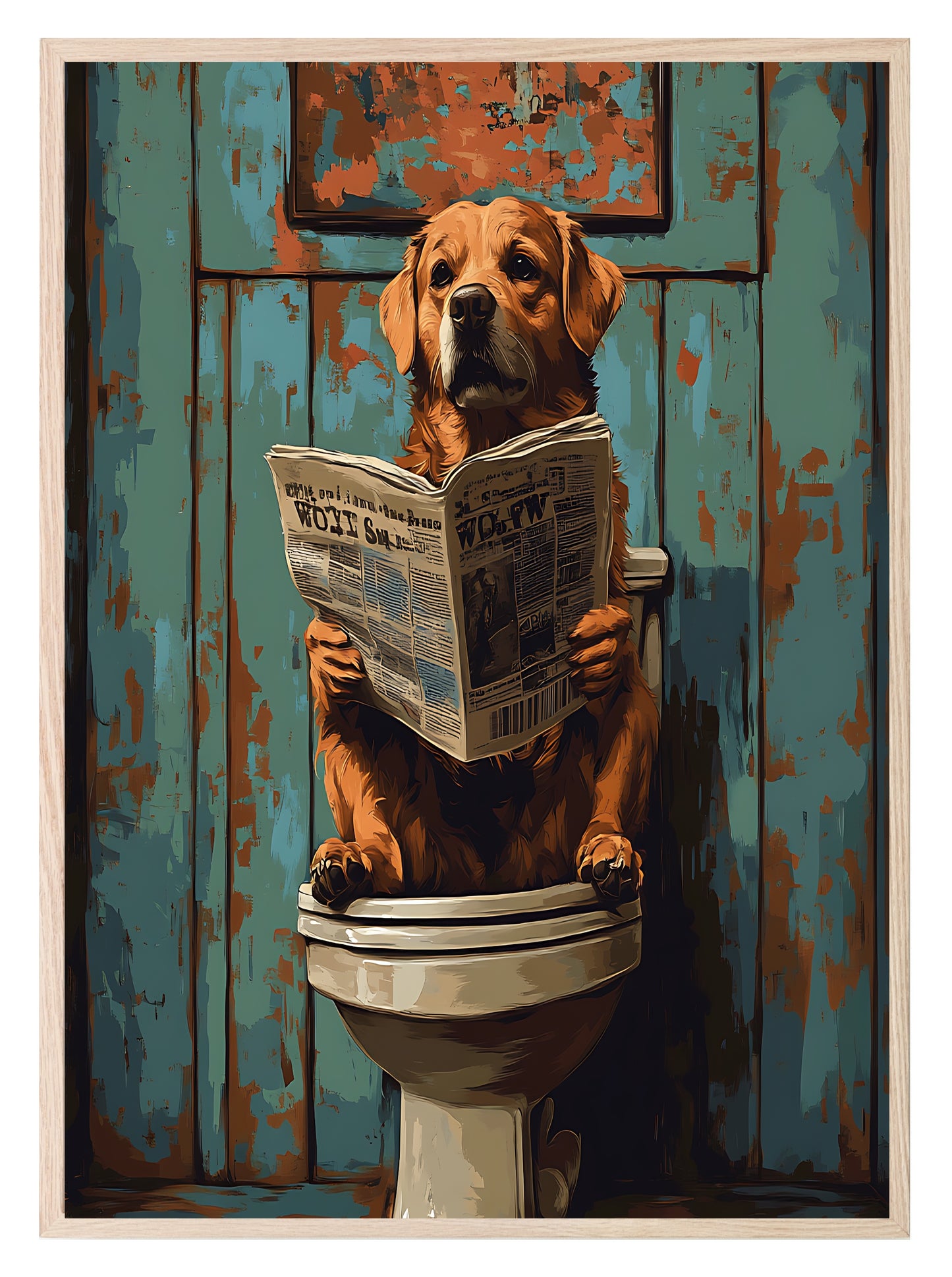 Dog Reading On The Toilet | Canine News | Bathroom Humour Wall Art Dog 1