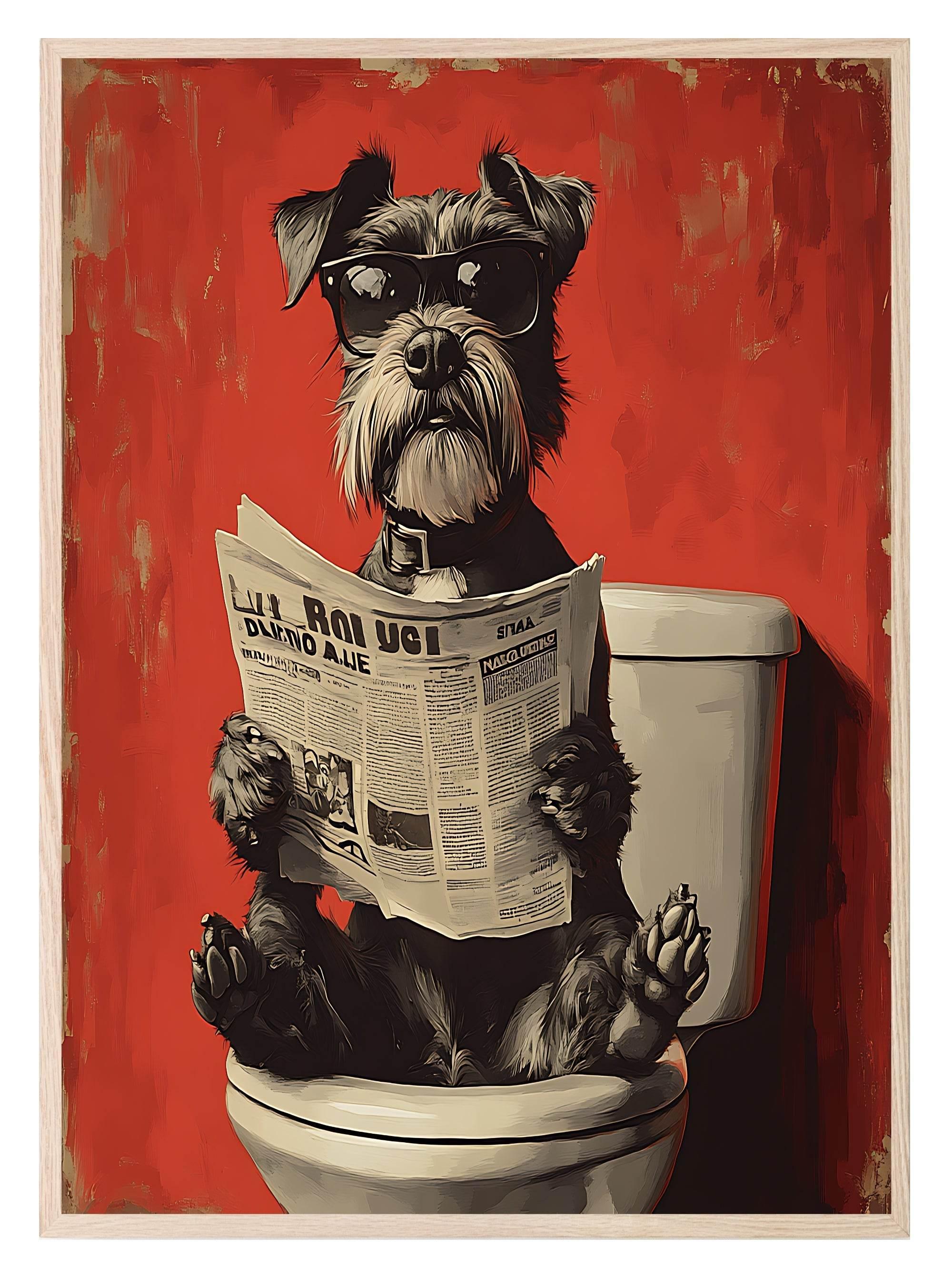 Dog Reading On The Toilet | Canine News | Bathroom Humour Wall Art - Larosier Prints