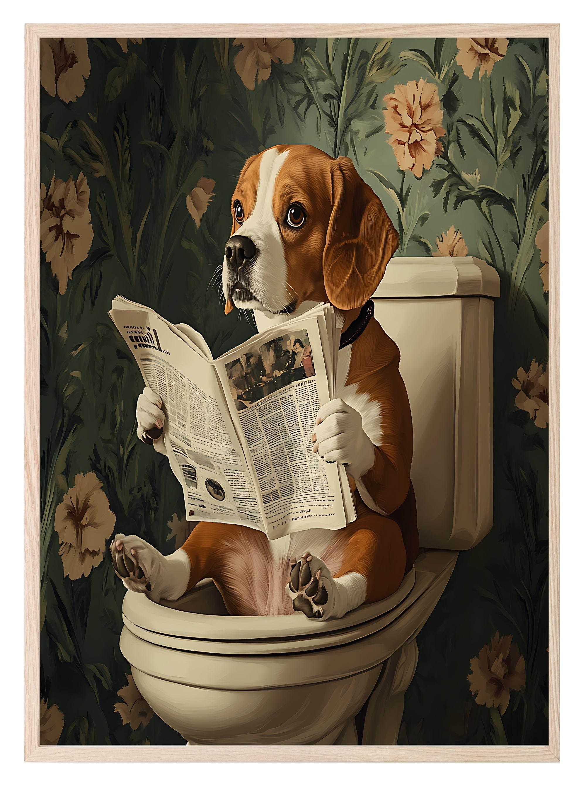 Dog Reading On The Toilet | Canine News | Bathroom Humour Wall Art - Larosier Prints
