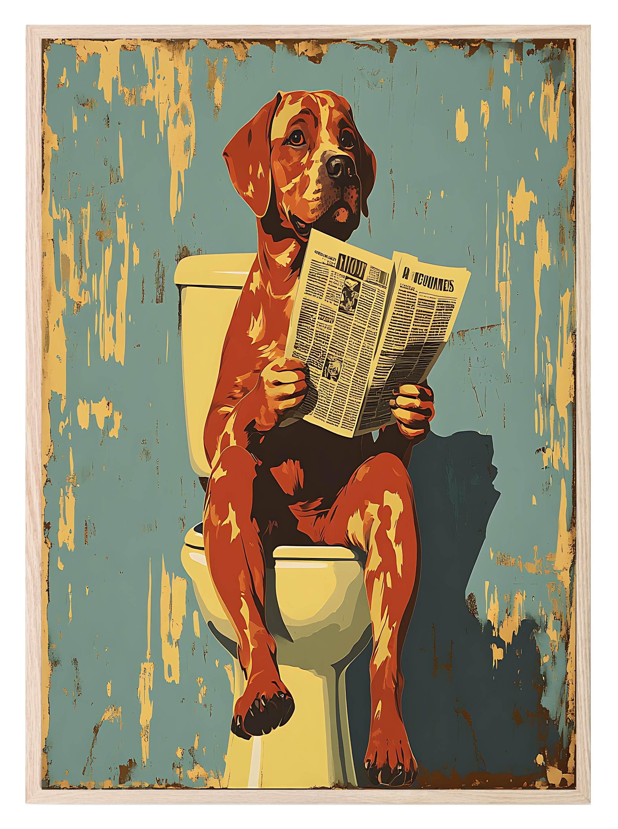 Dog Reading On The Toilet | Canine News | Bathroom Humour Wall Art - Larosier Prints