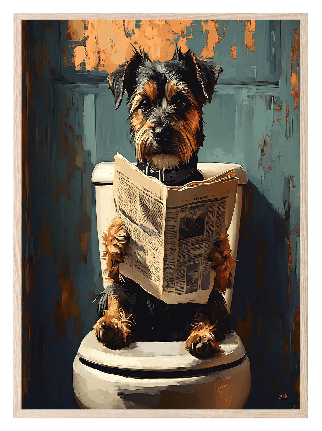 Dog Reading On The Toilet | Canine News | Bathroom Humour Wall Art - Larosier Prints