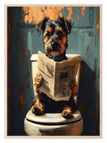 Dog Reading On The Toilet | Canine News | Bathroom Humour Wall Art - Larosier Prints