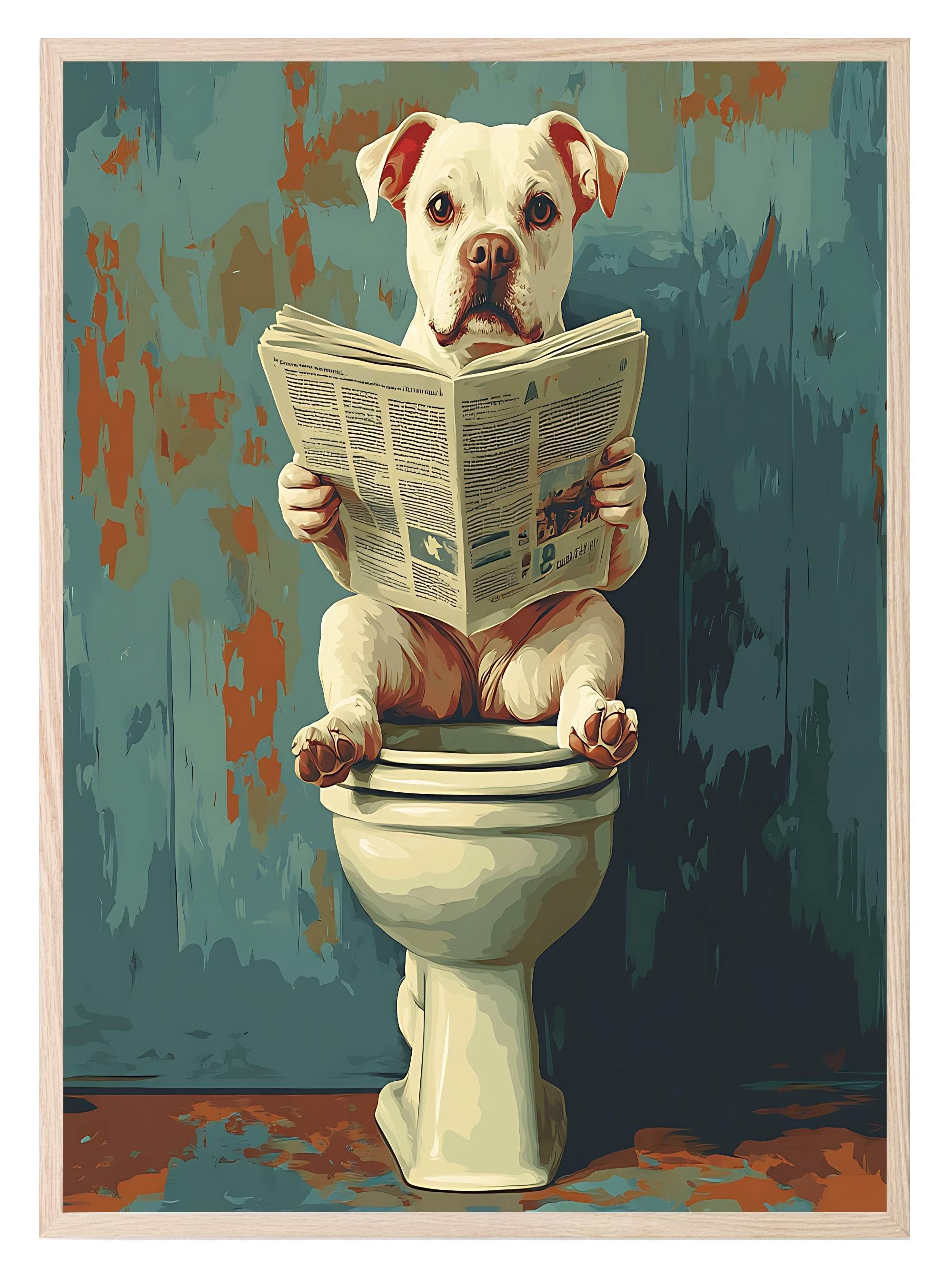 Dog Reading On The Toilet | Canine News | Bathroom Humour Wall Art - Larosier Prints