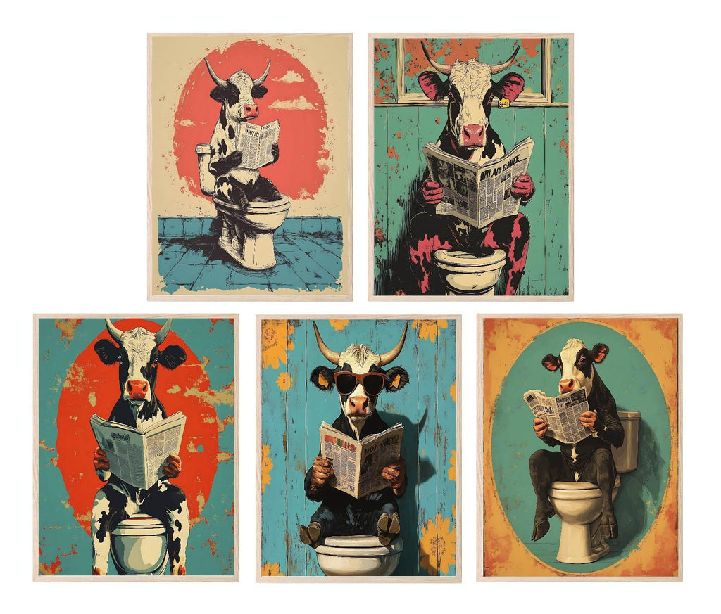 Cow Reading On The Toilet | Bathroom Humour Wall Art - Larosier Prints
