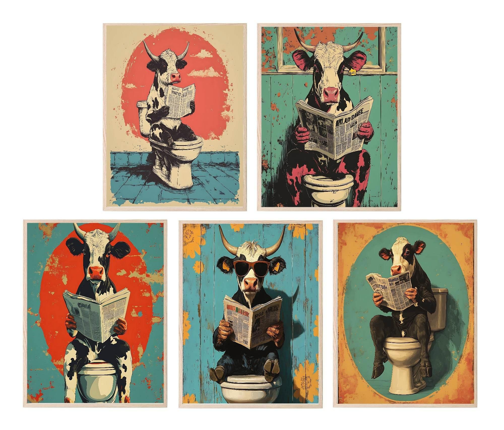 Cow Reading On The Toilet | Bathroom Humour Wall Art - Larosier Prints