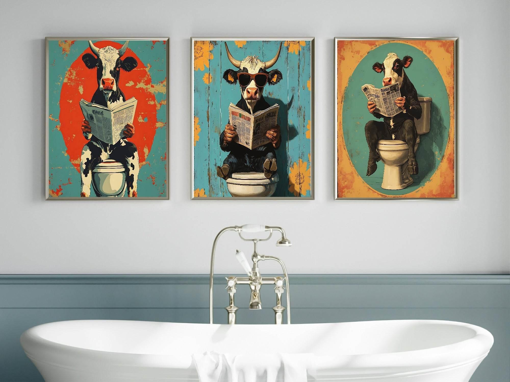 Cow Reading On The Toilet | Bathroom Humour Wall Art - Larosier Prints