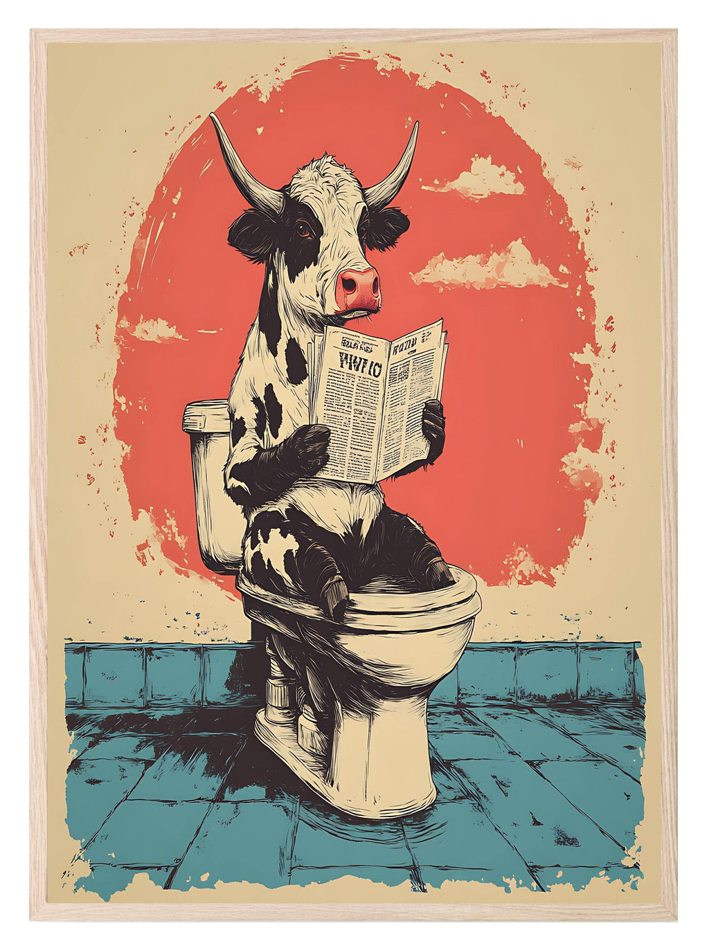 Cow Reading On The Toilet | Bathroom Humour Wall Art - Larosier Prints