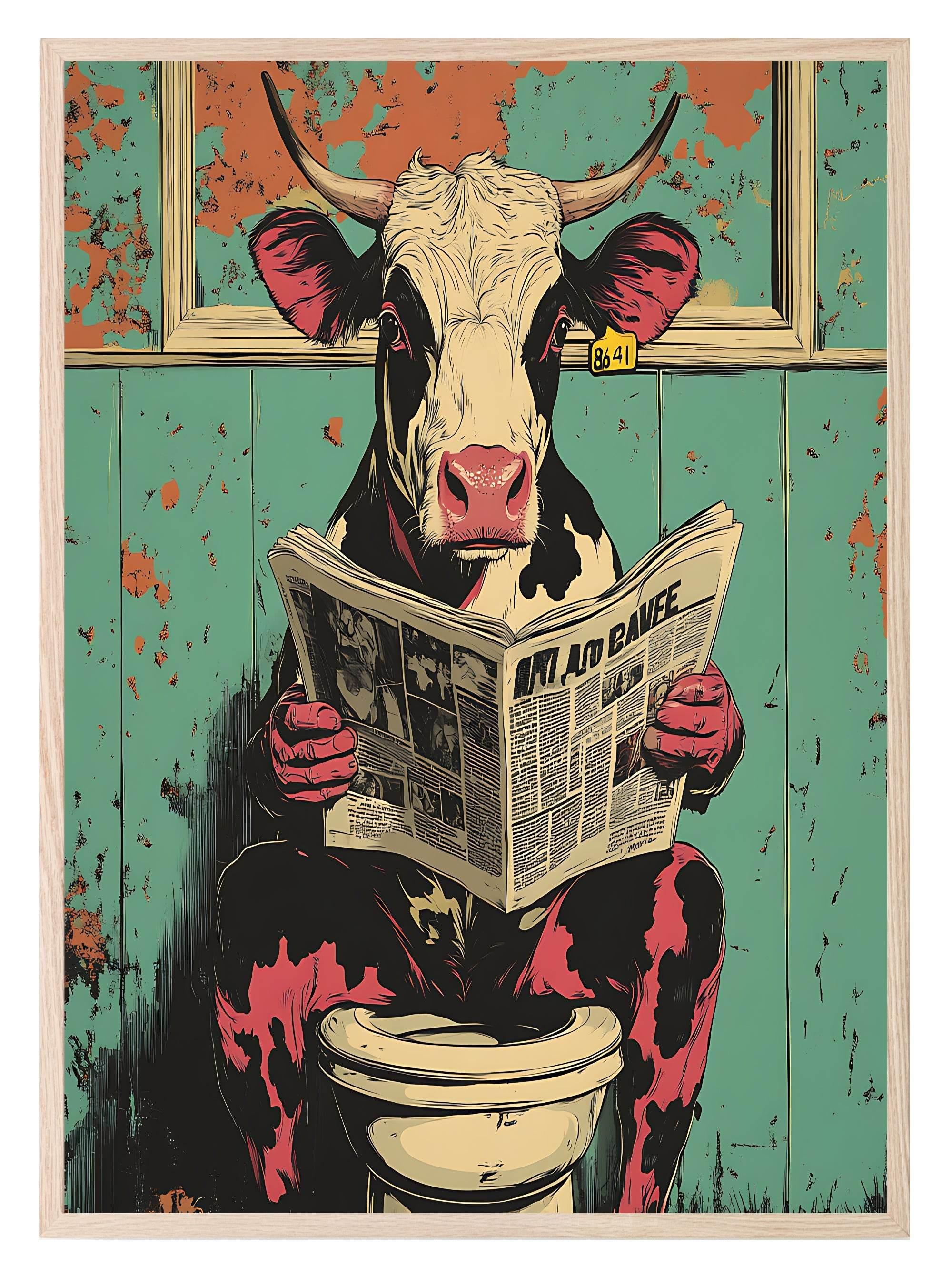 Cow Reading On The Toilet | Bathroom Humour Wall Art - Larosier Prints