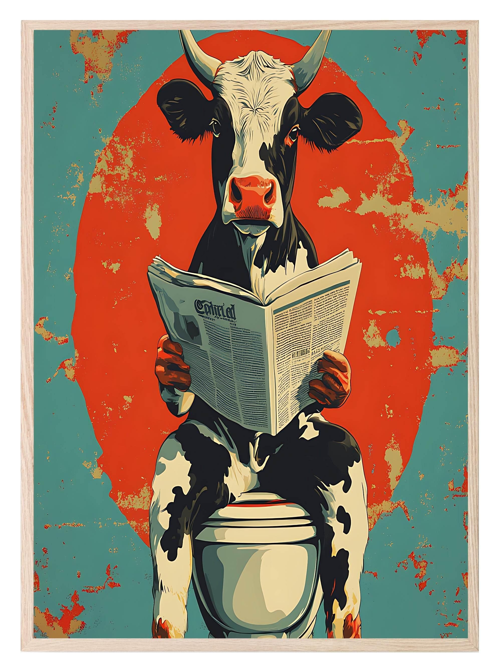Cow Reading On The Toilet | Bathroom Humour Wall Art - Larosier Prints