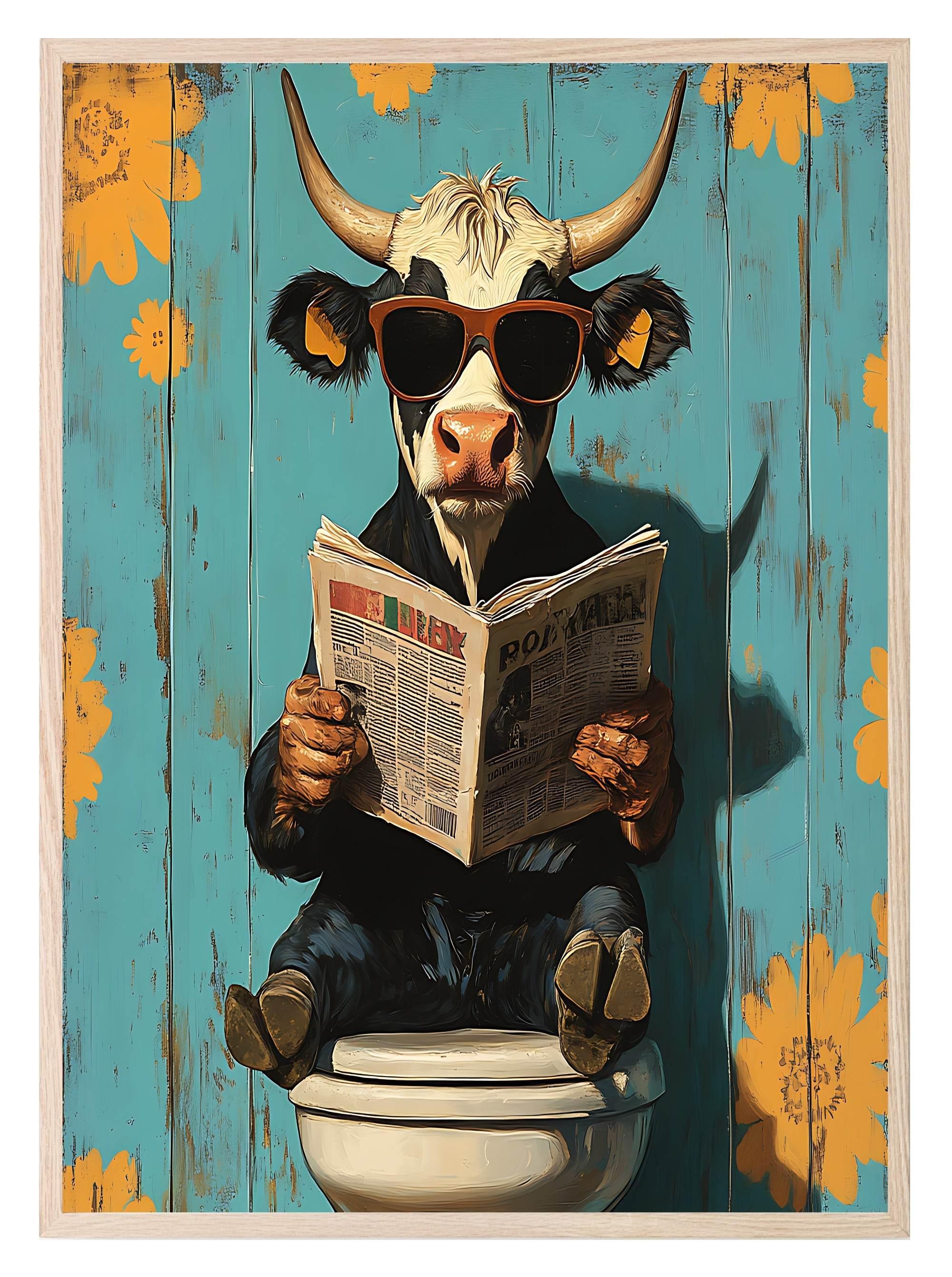 Cow Reading On The Toilet | Bathroom Humour Wall Art - Larosier Prints