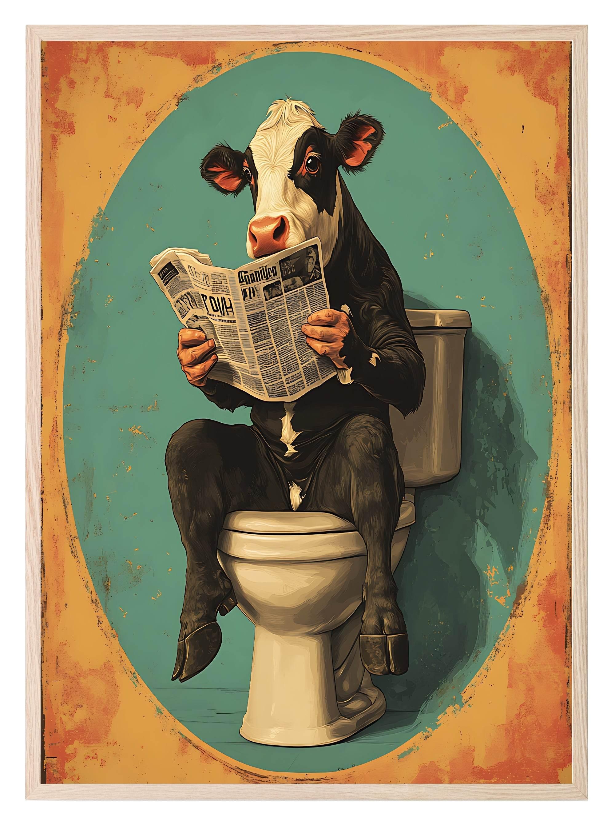 Cow Reading On The Toilet | Bathroom Humour Wall Art - Larosier Prints