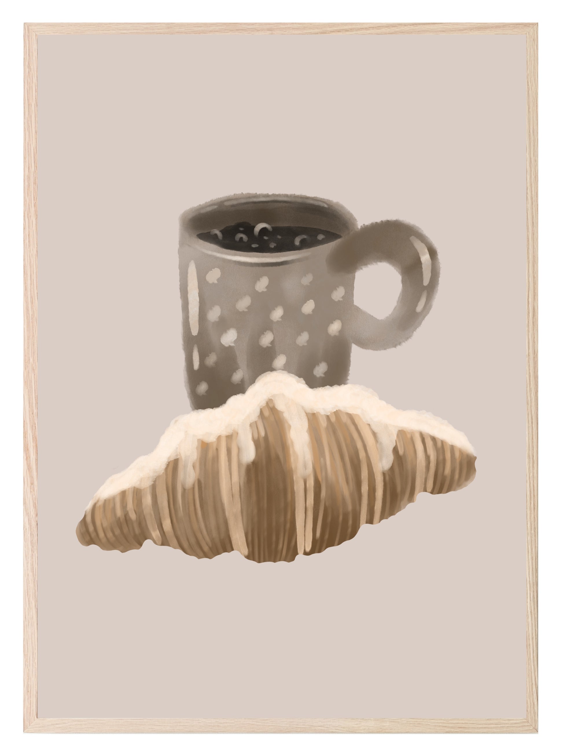 Coffee & Croissant Print | Kitchen Food Wall Art