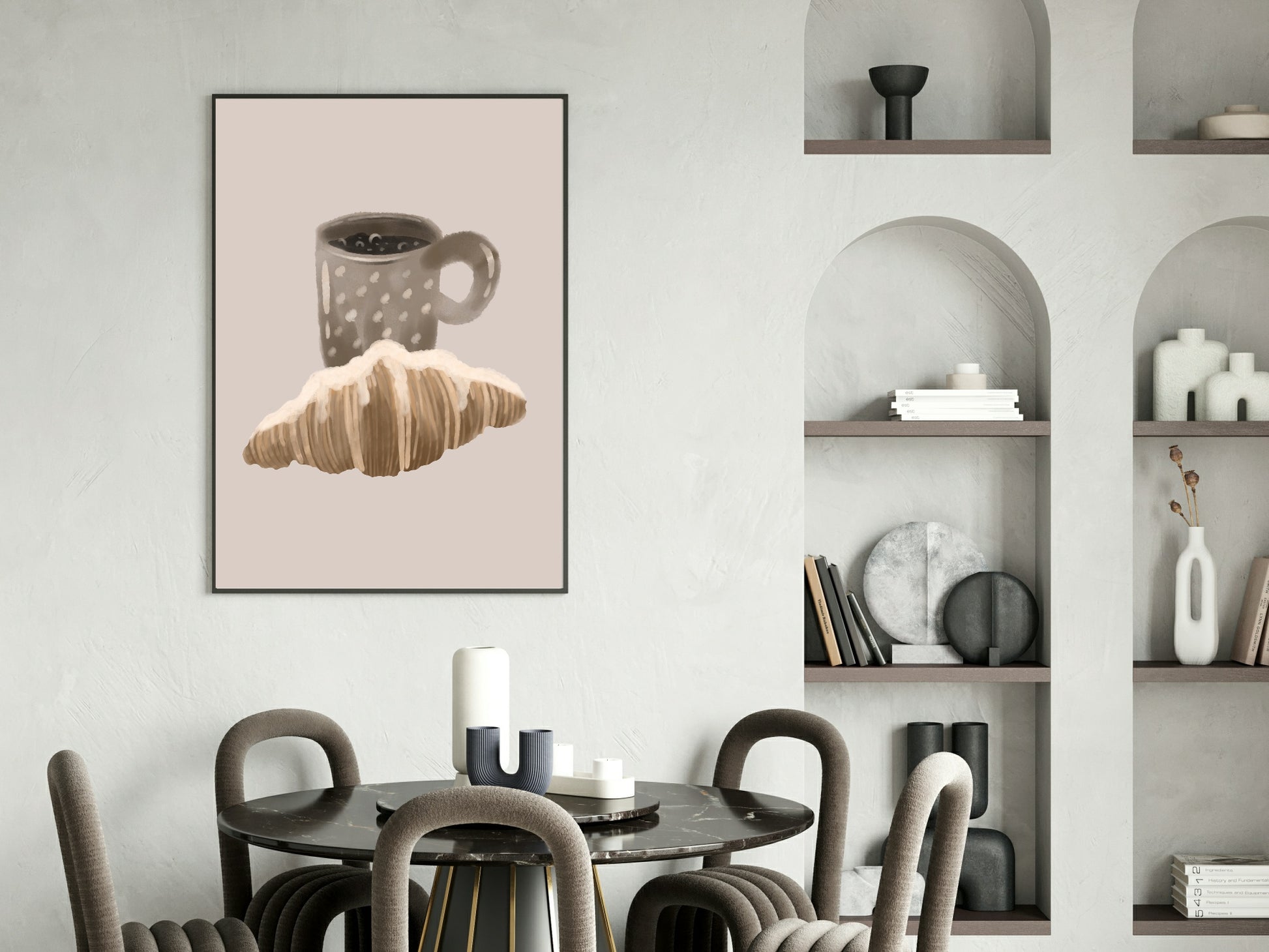 Coffee & Croissant Print | Kitchen Food Wall Art