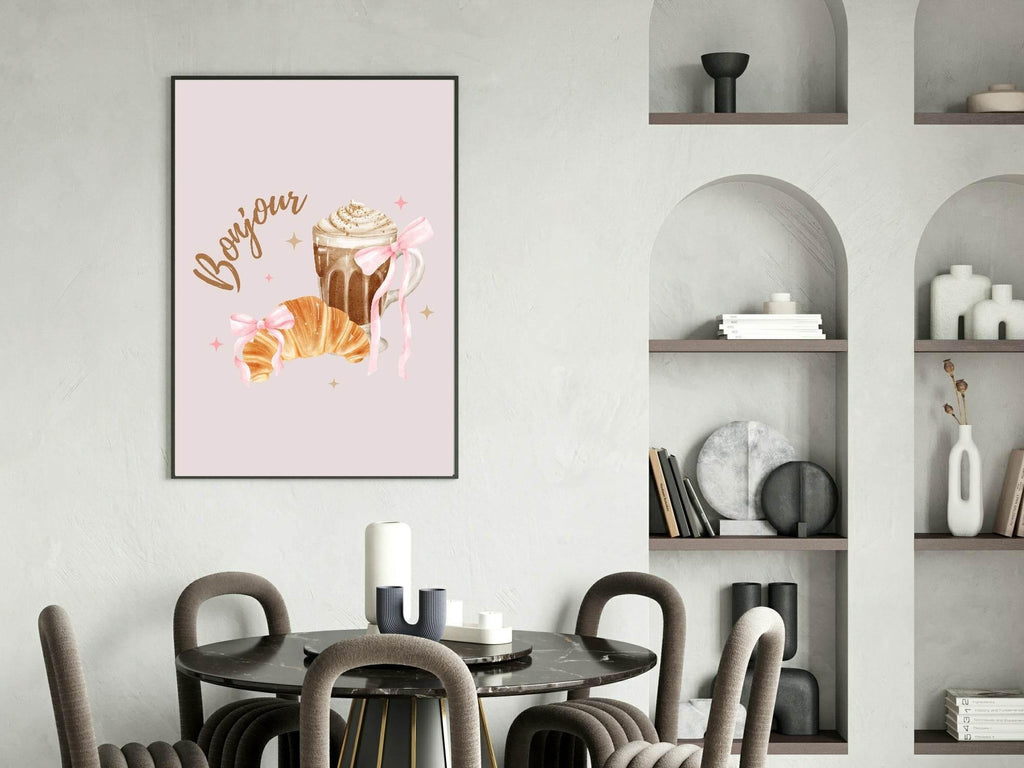 Bonjour Coffee & Croissant Print | Kitchen Food Wall Art - Larosier Prints