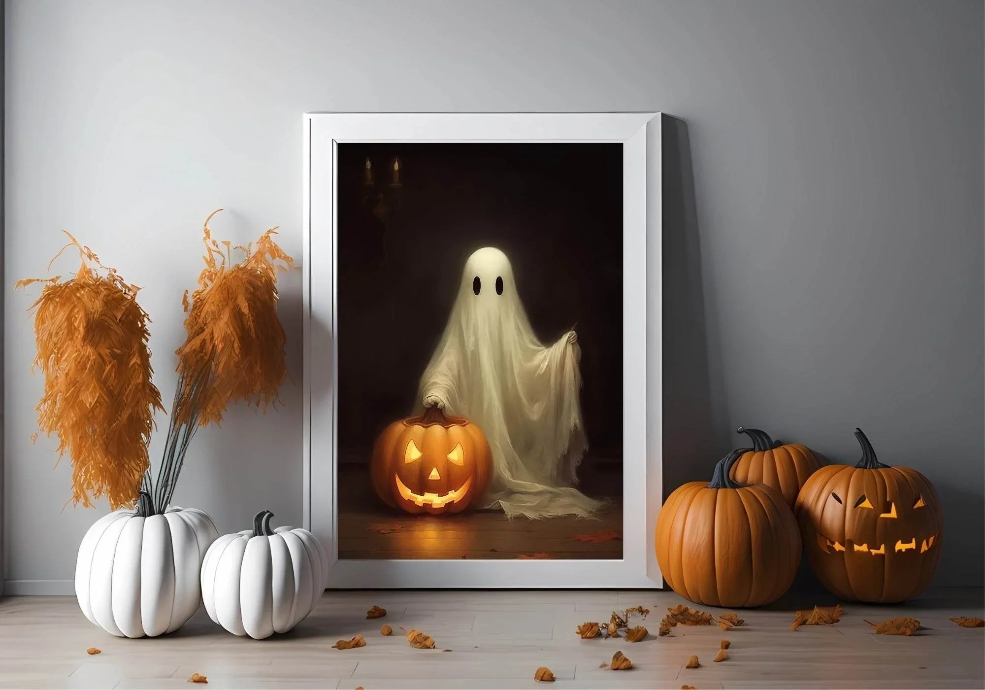 Ghost & Pumpkin Print | Halloween Wall Art - Larosier Prints