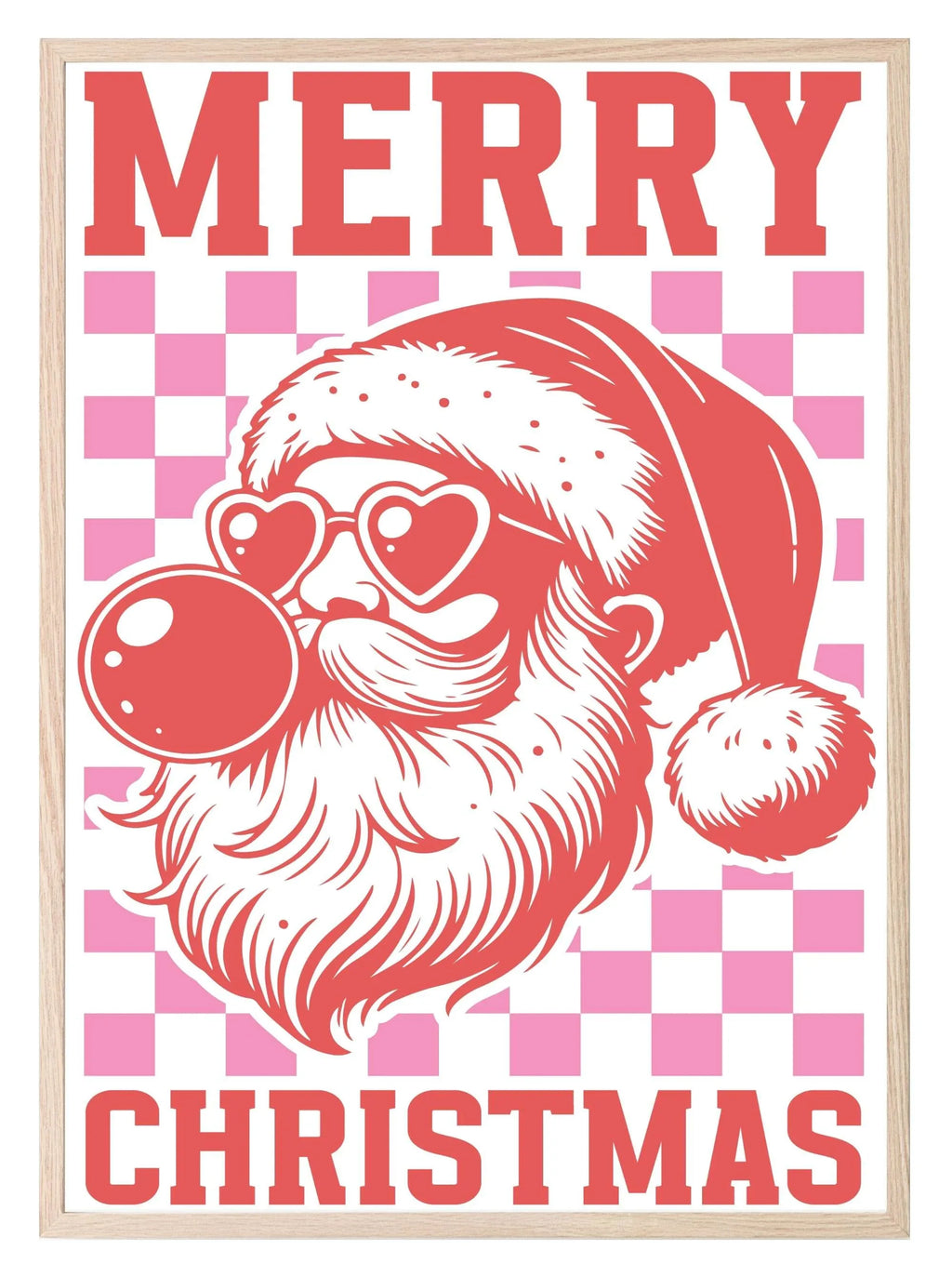 Retro Pink Santa Claus Blowing Bubbles Print | Christmas Wall Art - Larosier Prints