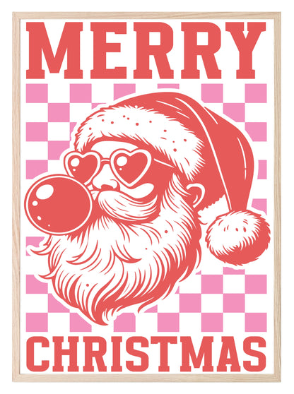 Retro Pink Santa Claus Blowing Bubbles Print | Christmas Wall Art