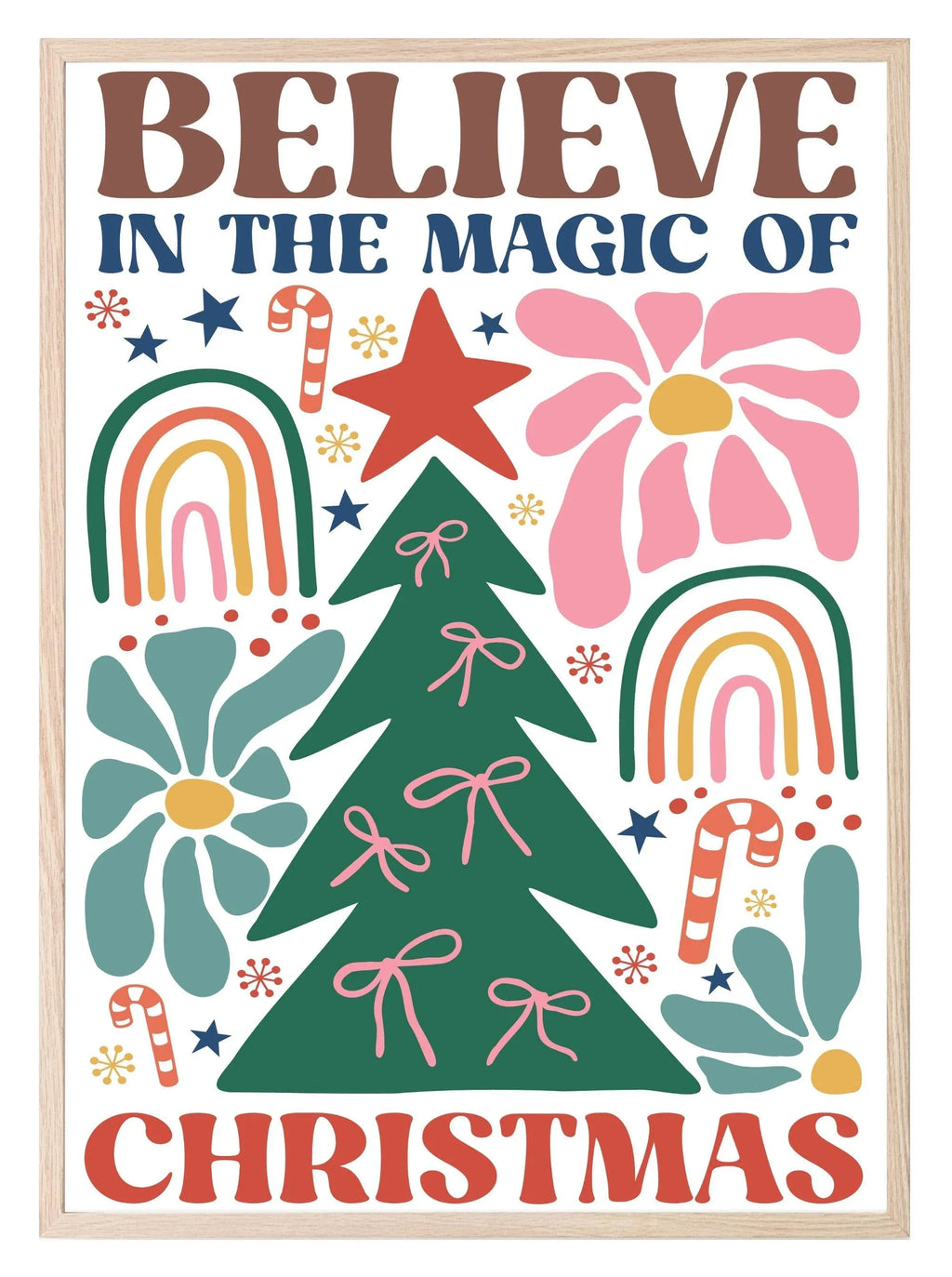 Believe In The Magic Of Christmas Print | Christmas Tree | Floral | Christmas Wall Art - Larosier Prints