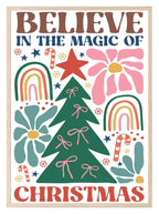Believe In The Magic Of Christmas Print | Christmas Tree | Floral | Christmas Wall Art - Larosier Prints