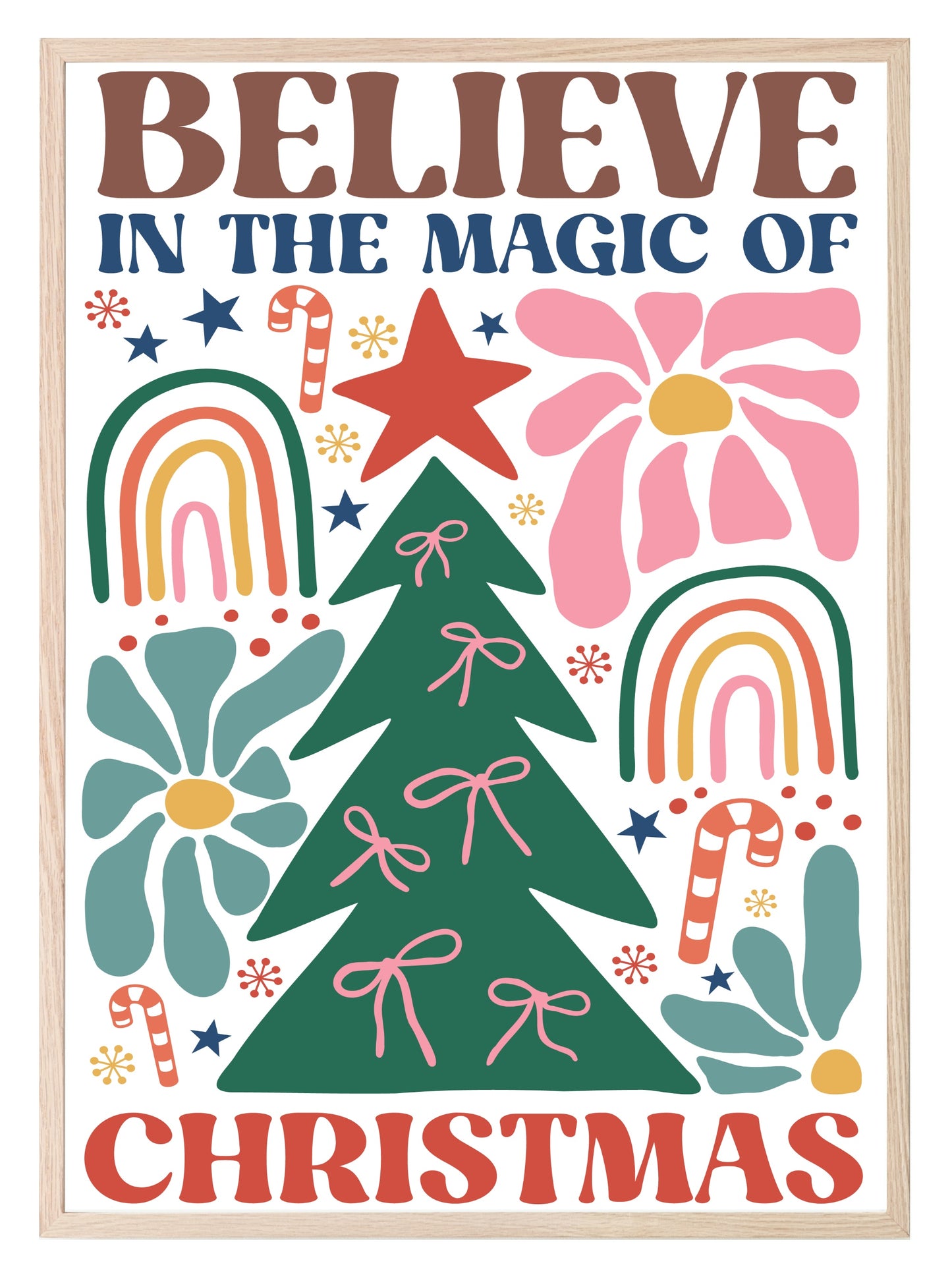 Believe In The Magic Of Christmas Print | Christmas Tree | Floral | Christmas Wall Art