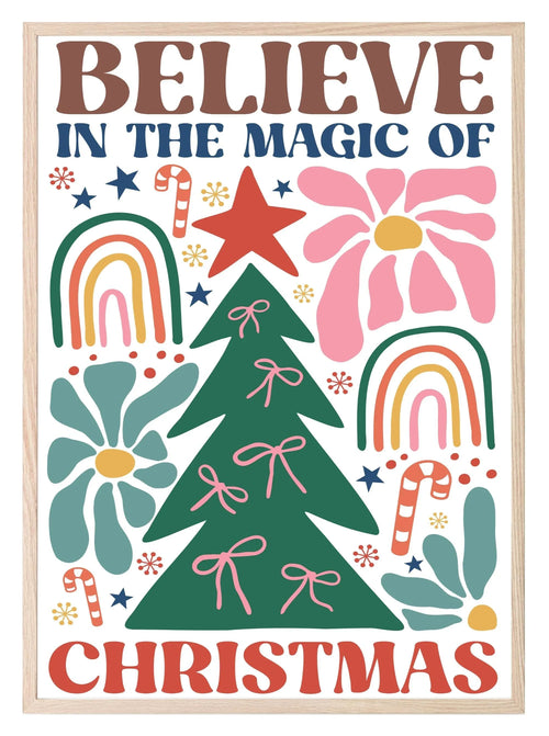 Believe In The Magic Of Christmas Print | Christmas Tree | Floral | Christmas Wall Art - Larosier Prints