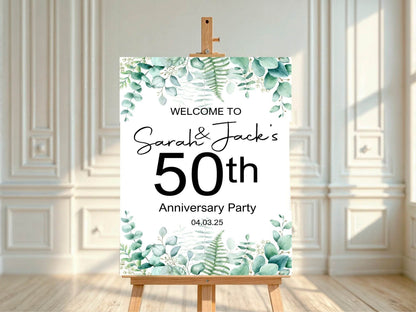 Eucalyptus Welcome Anniversary Party Sign
