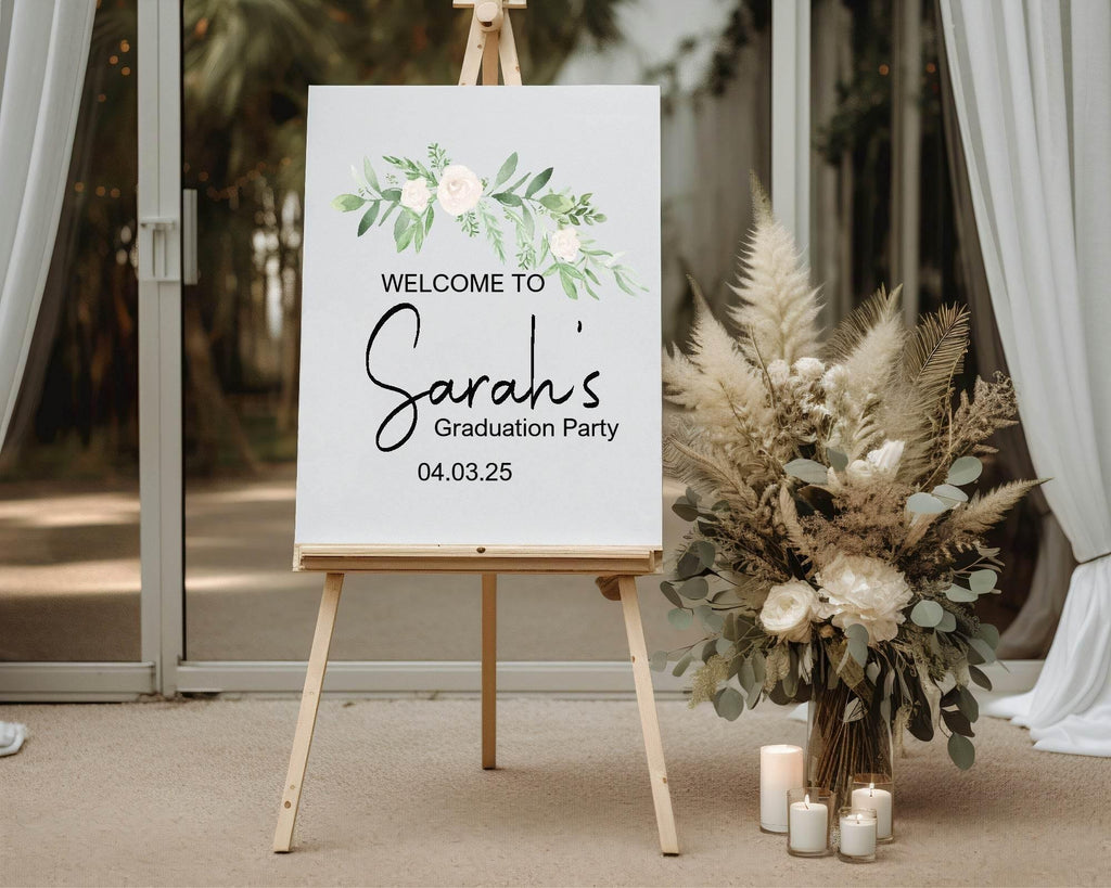 Green & White Rose Graduation Party Sign - Larosier Prints