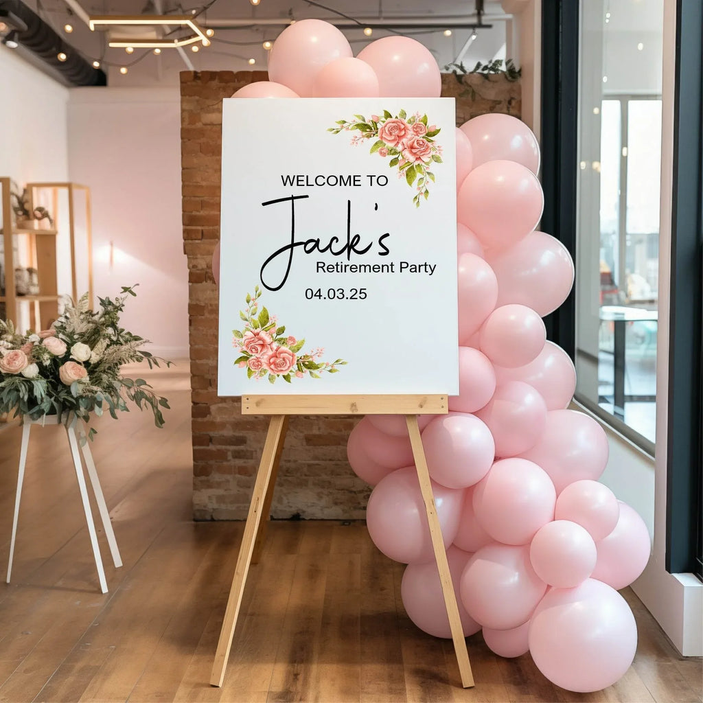 Pink Rose Welcome Retirement Party Sign - Larosier Prints