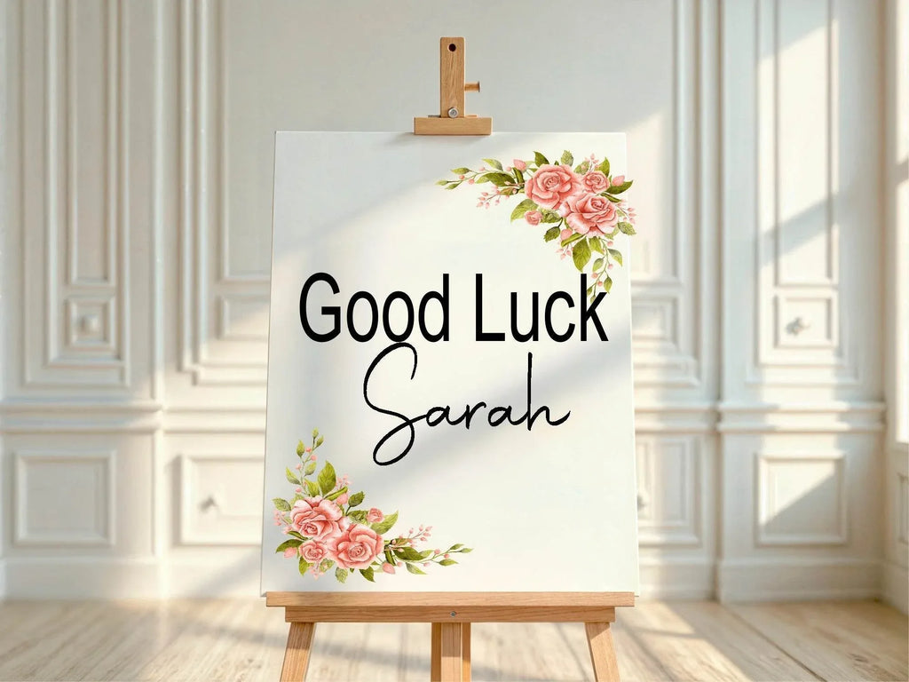 Pink Rose Good Luck Party Sign - Larosier Prints