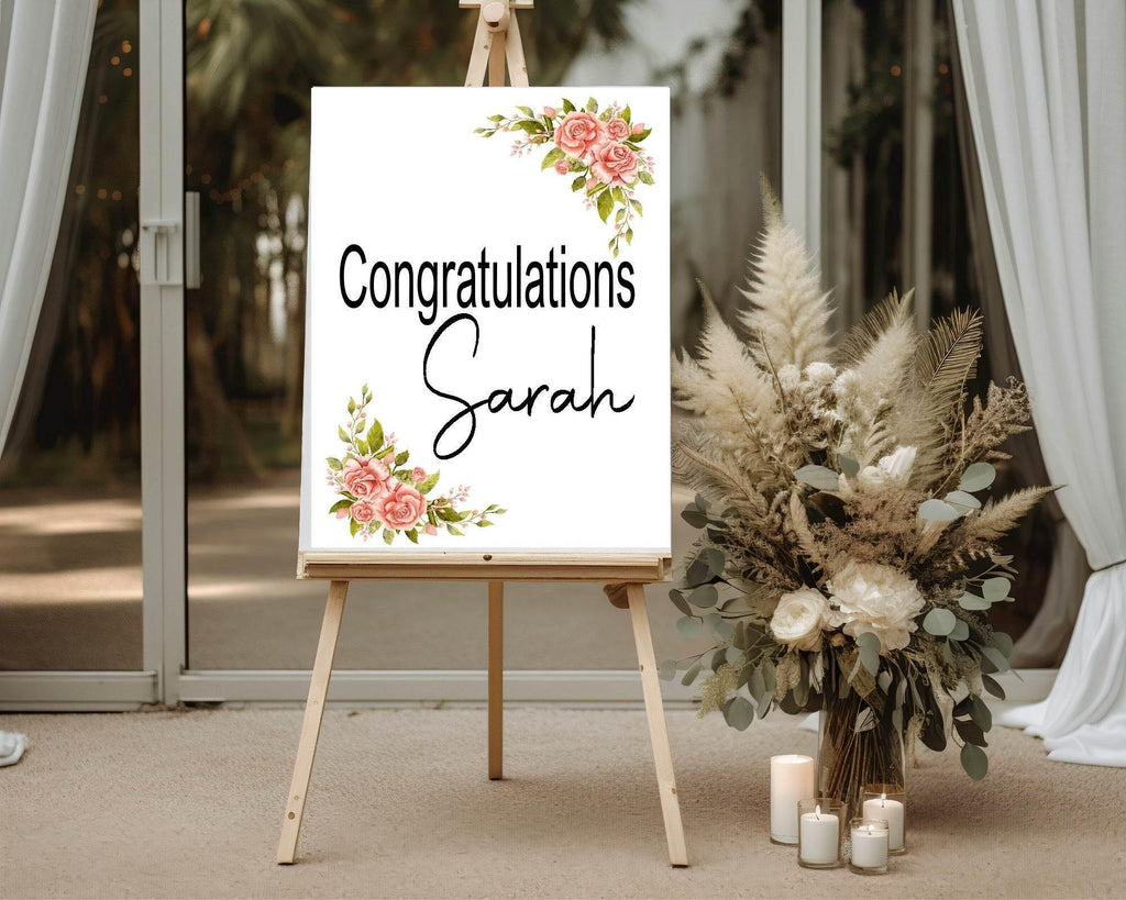 Pink Rose Congratulations Party Sign - Larosier Prints