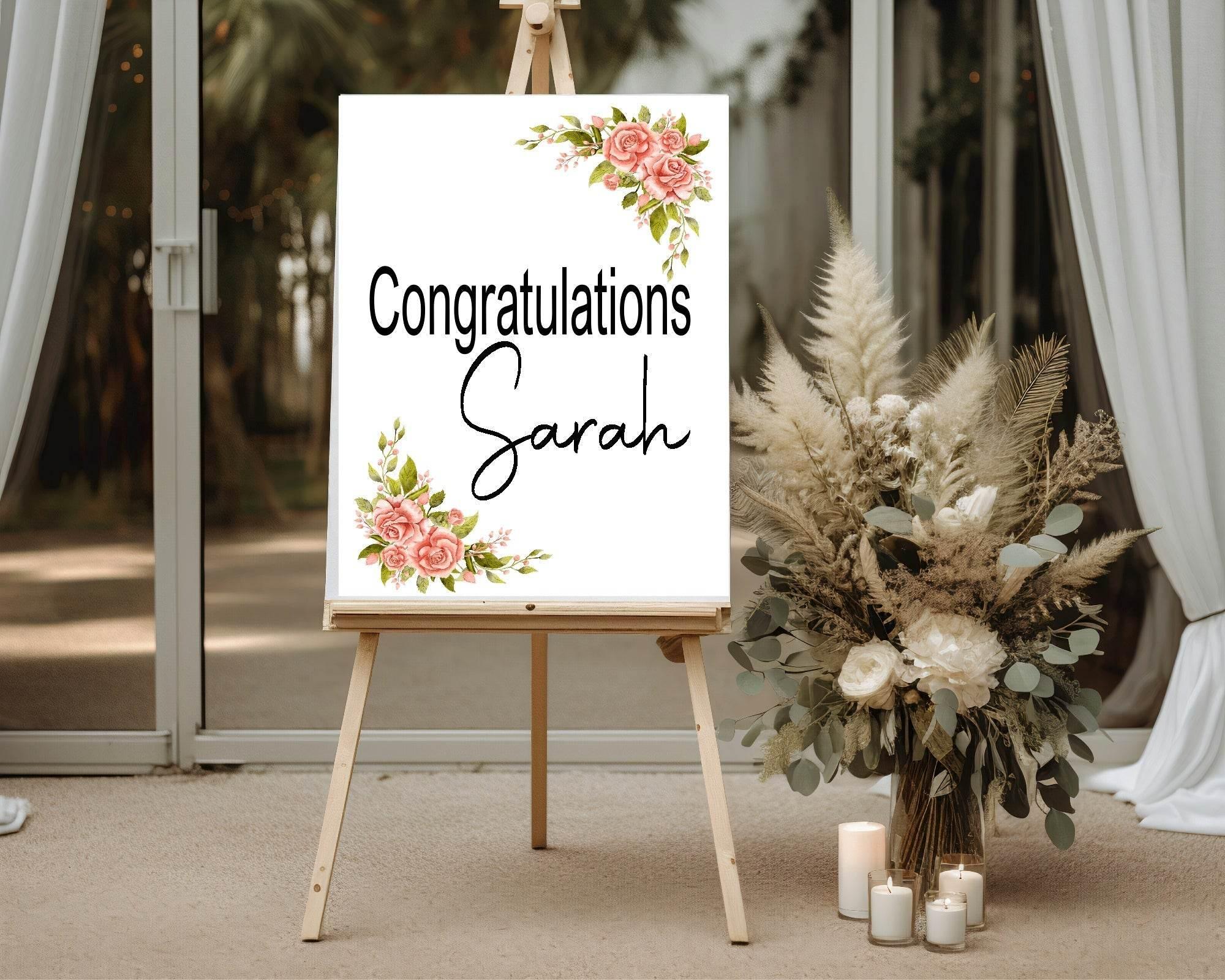 Pink Rose Congratulations Party Sign - Larosier Prints