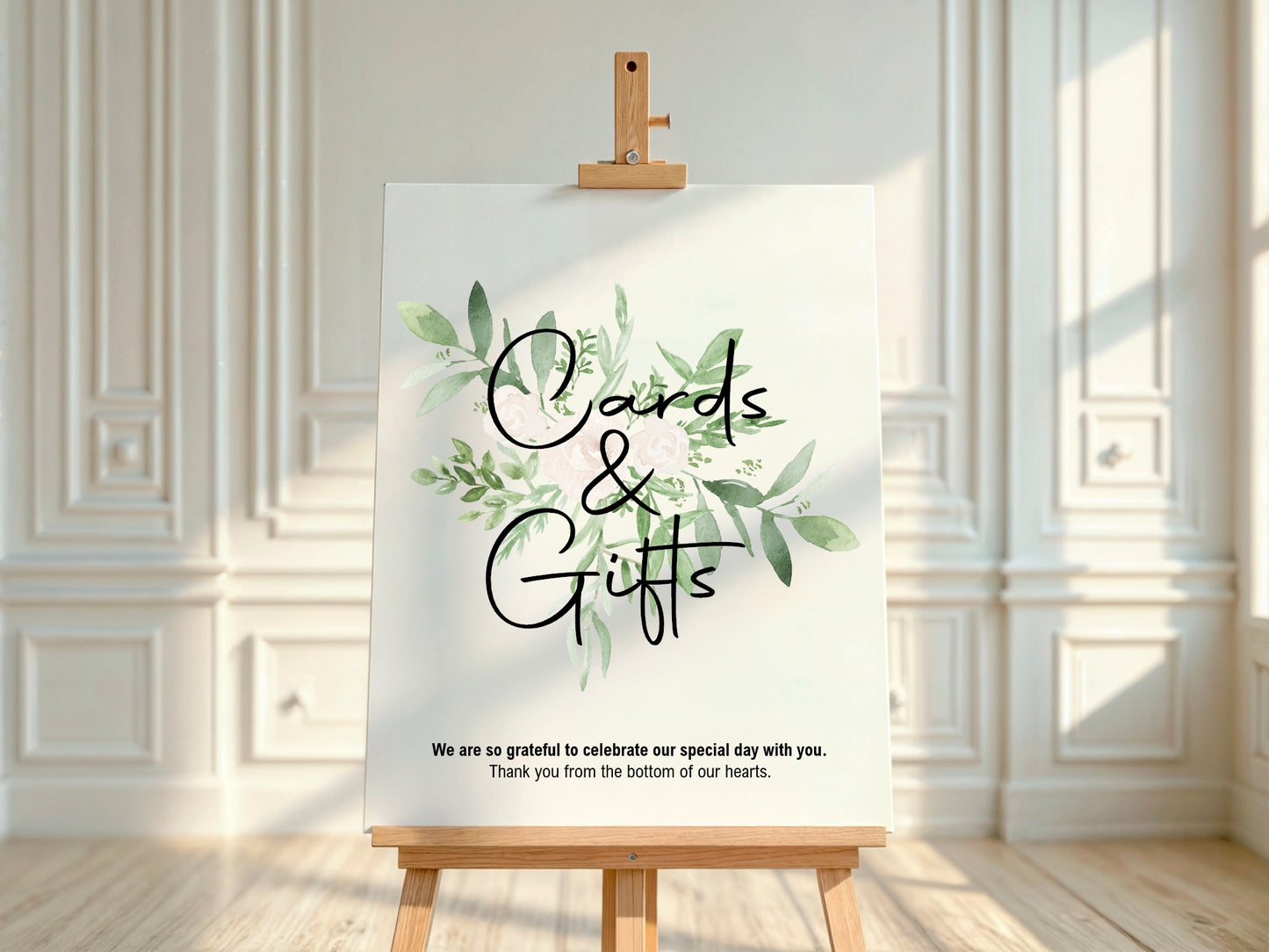 Green & White Rose Cards & Gifts Wedding Sign