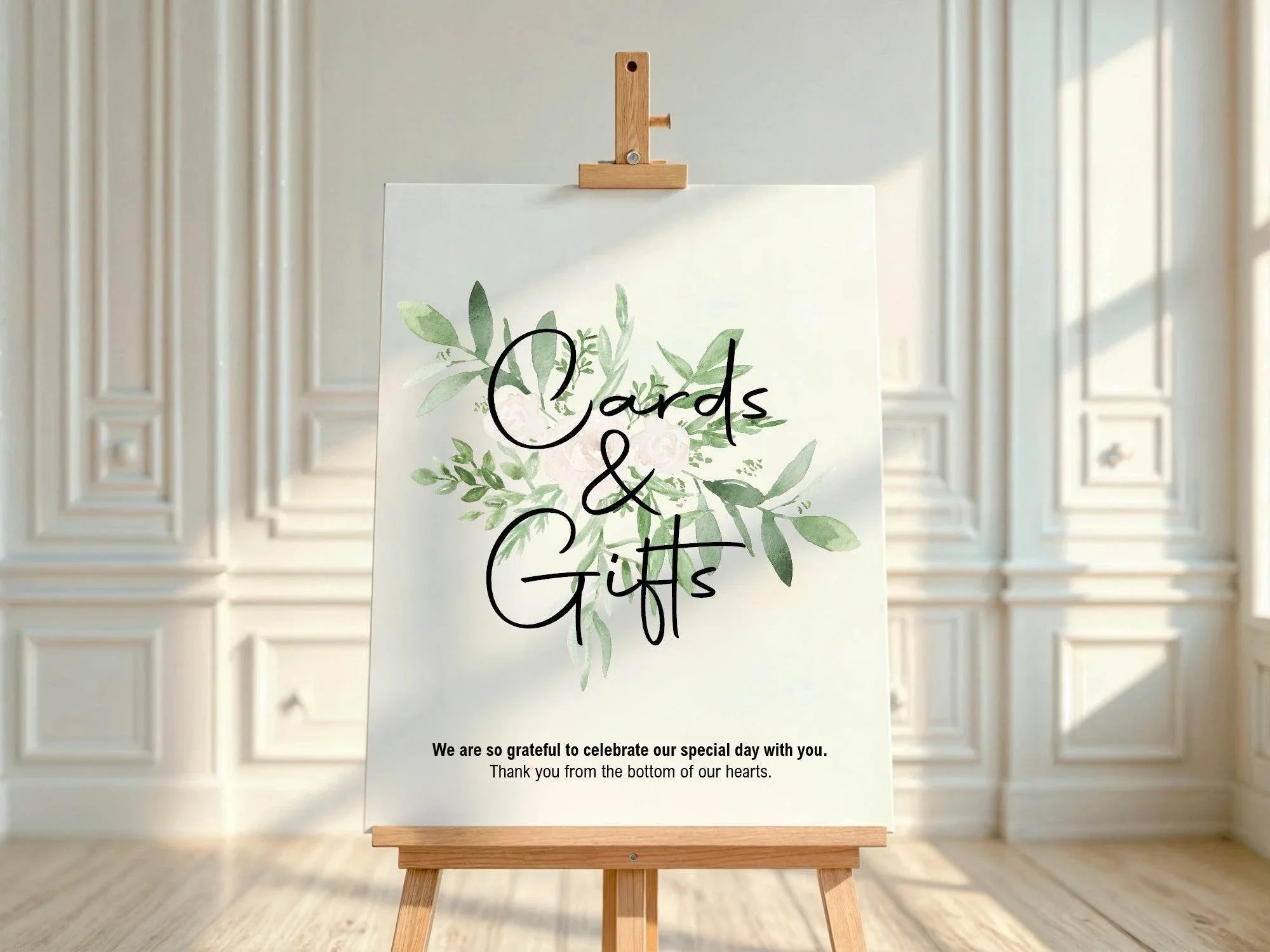 Green & White Rose Cards & Gifts Wedding Party Sign - Larosier Prints