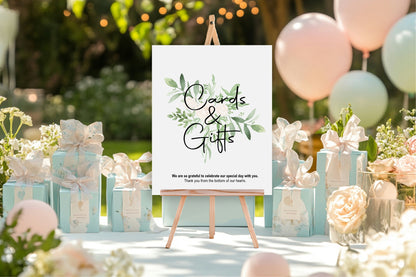 Green & White Rose Cards & Gifts Wedding Sign