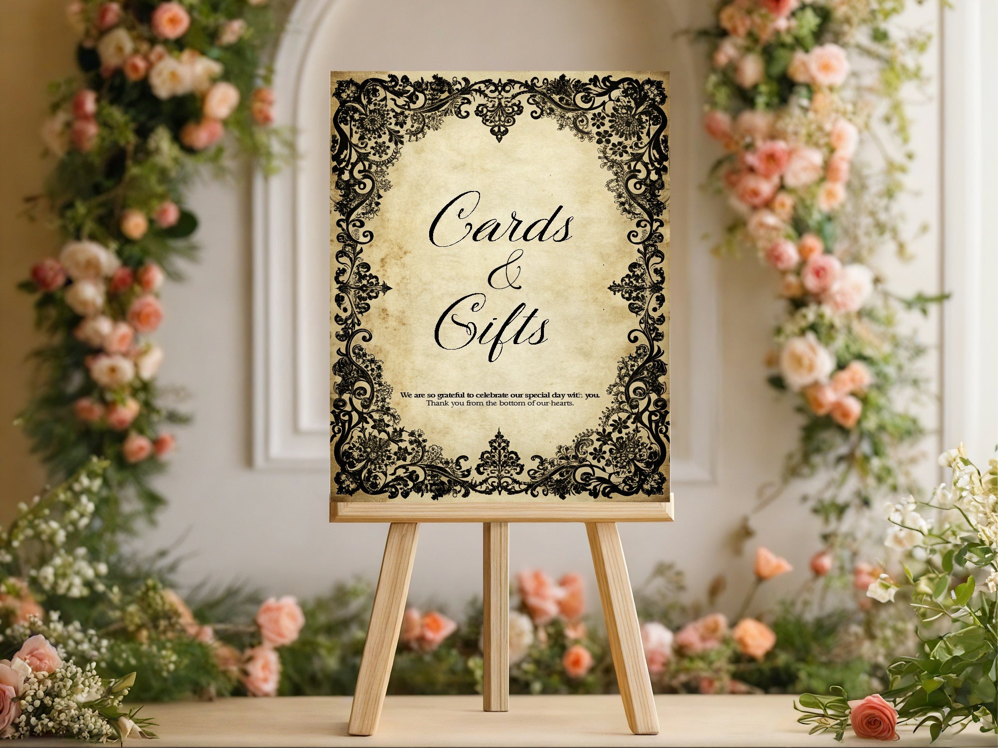 Black Lace Wedding Cards & Gifts Sign
