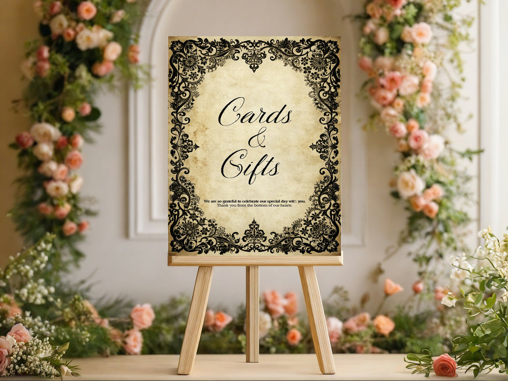 Black Lace Wedding Menu Signs