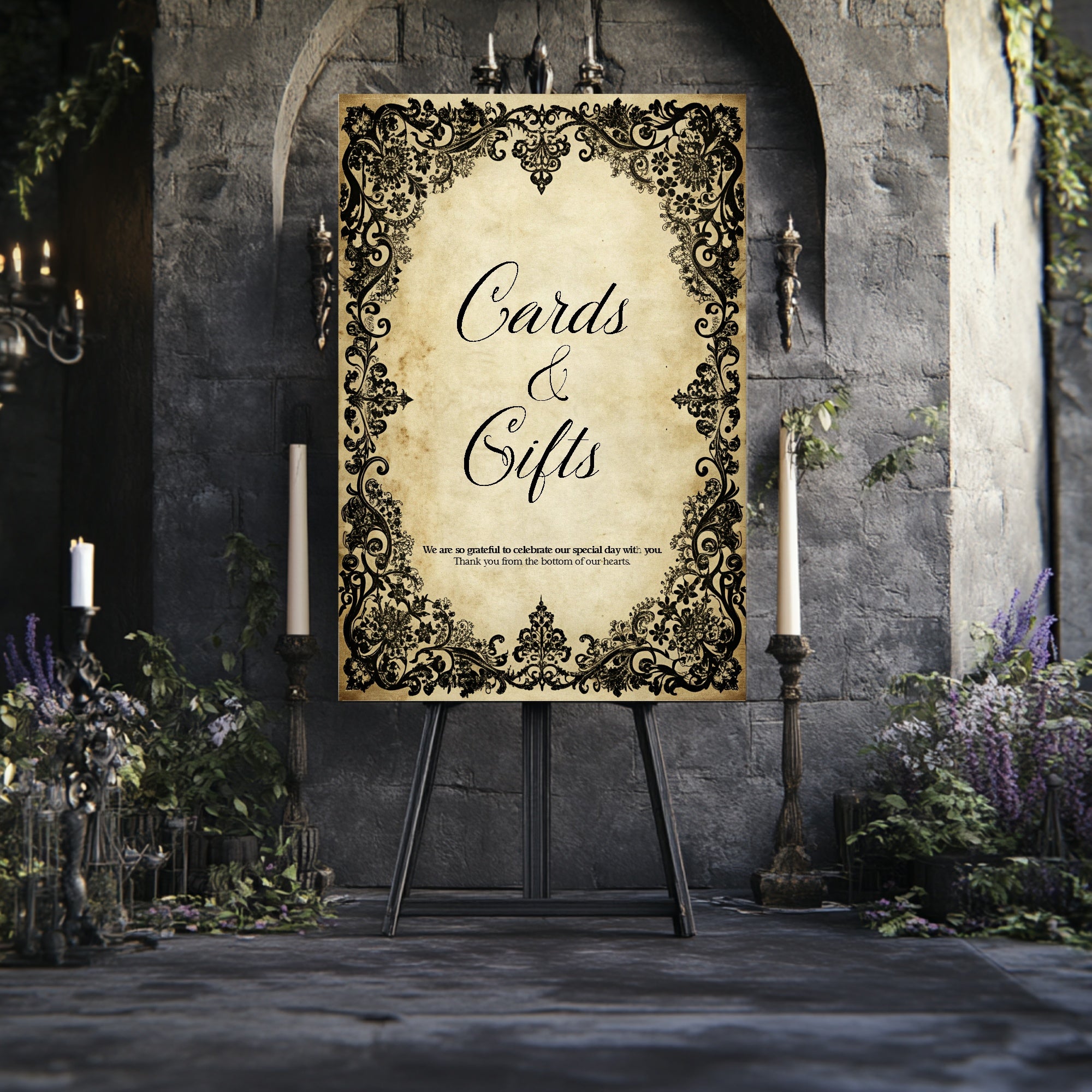 Black Lace Wedding Cards & Gifts Sign