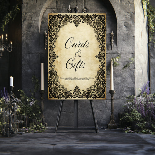 Black Lace Wedding Cards & Gifts Sign